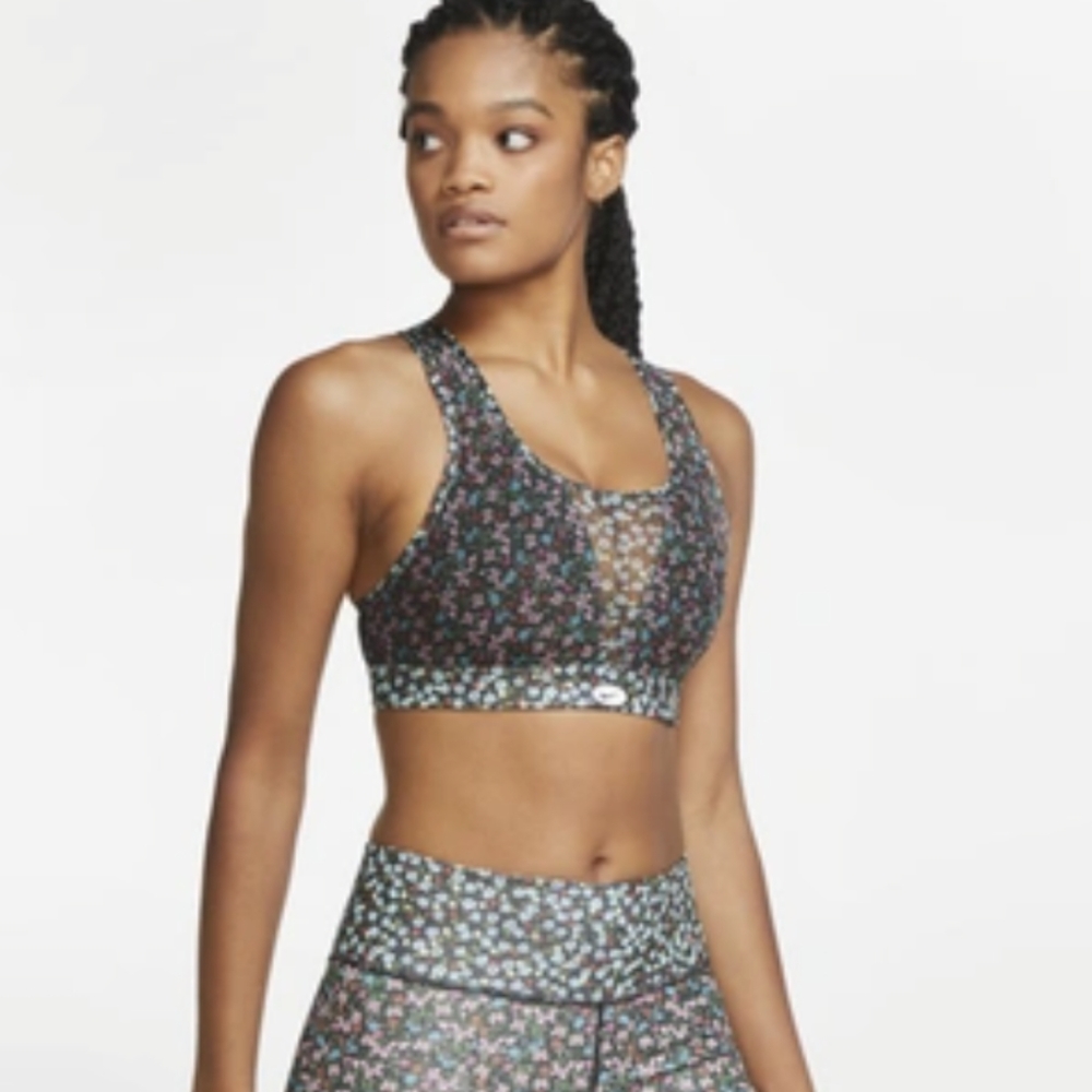 Nike Swoosh Women's Sheer Padded Sports Bra Top In Floral M/L